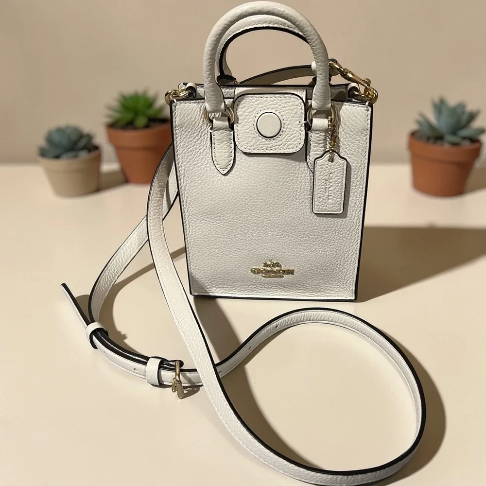 Coach North South Mini Tote Women Small White Excellent Pebbled‎ Leather Bag